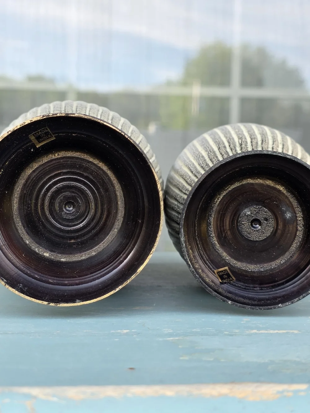 Decorative Vase Set Ribbed Textured Black Cream Boho Farmhouse Decor